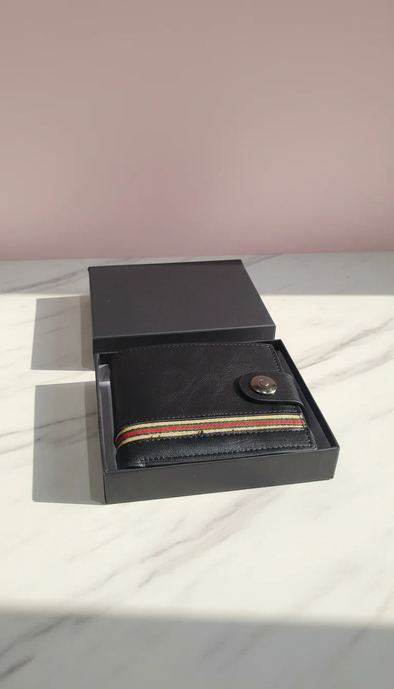 Striped Monogram Leather Wallet With Gift Box