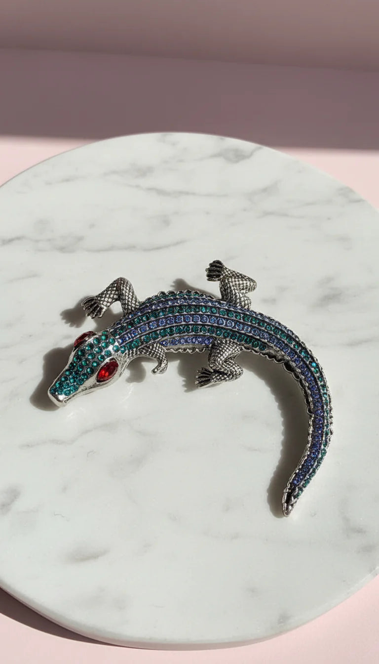Crocodile Alligator Crystal Statement Brooch Rhinestone Pin