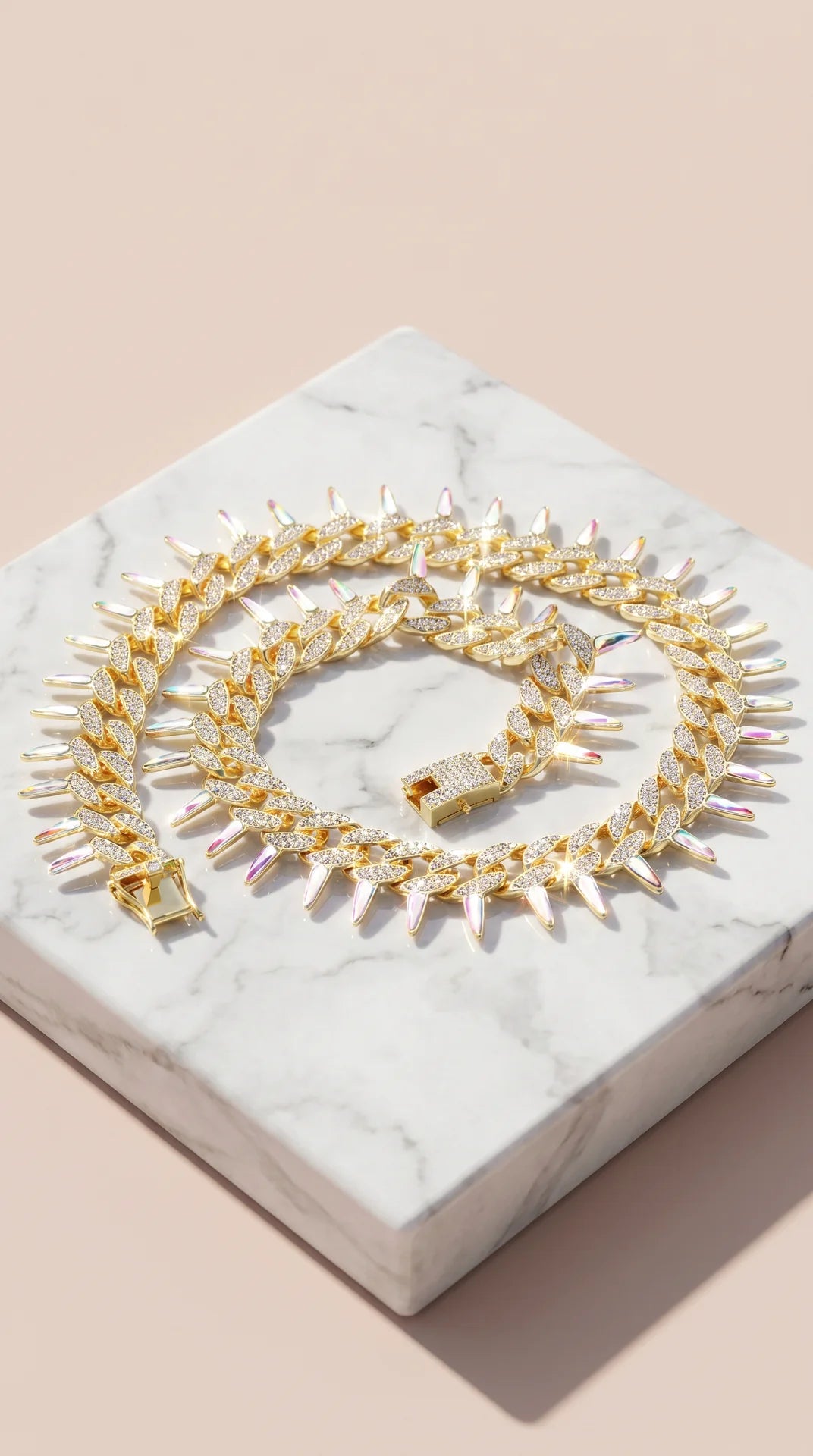 Gold Plated Crystal Spiked Curb Chain Necklace