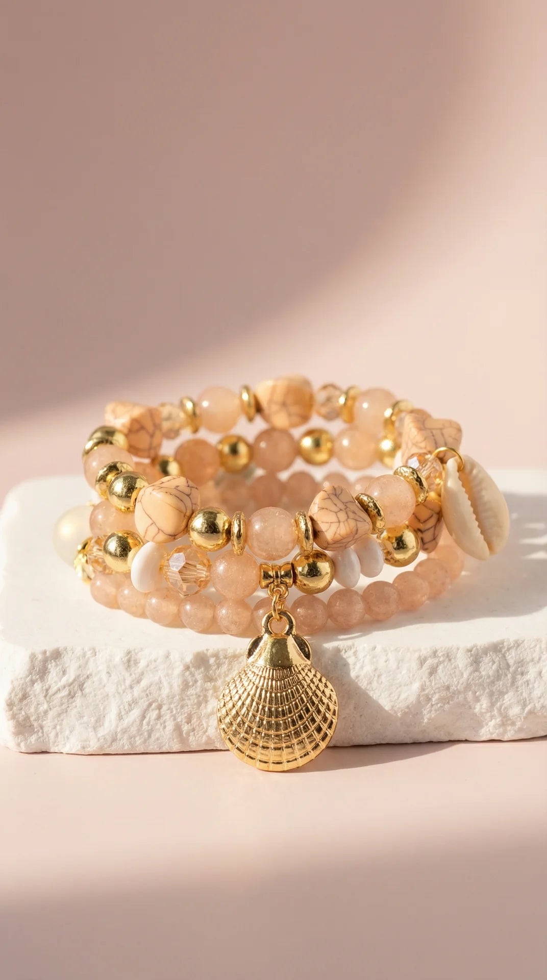 Shell Crystal Charm Ceramic Beaded Bracelet