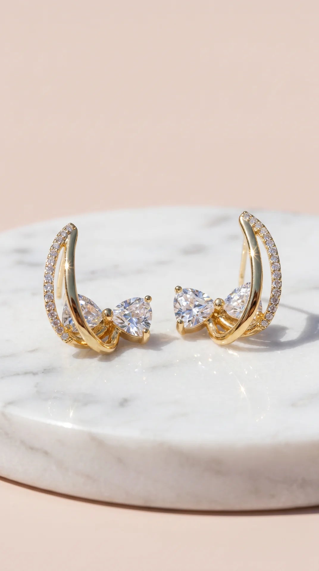 Bow Huggie Crystal Earrings