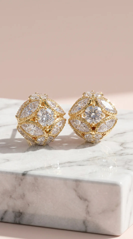 Round Ball Cluster Crystal Stud Earrings