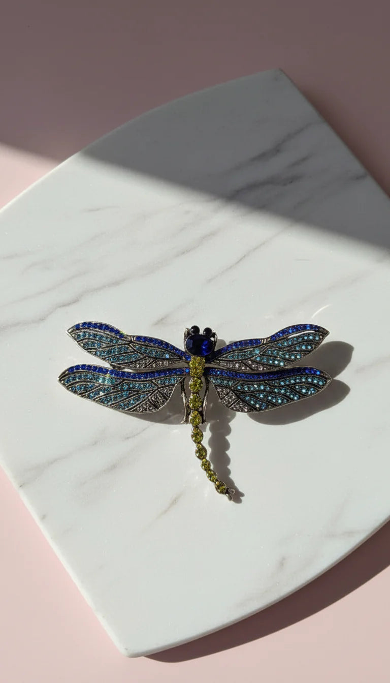 Crystal Dragonfly Statement Brooch Pin