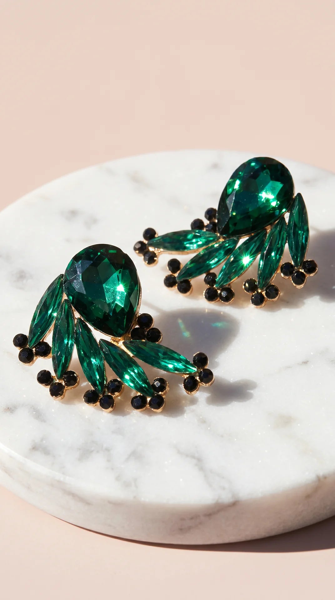 Tear Drop Curved Crystal Stud Earrings