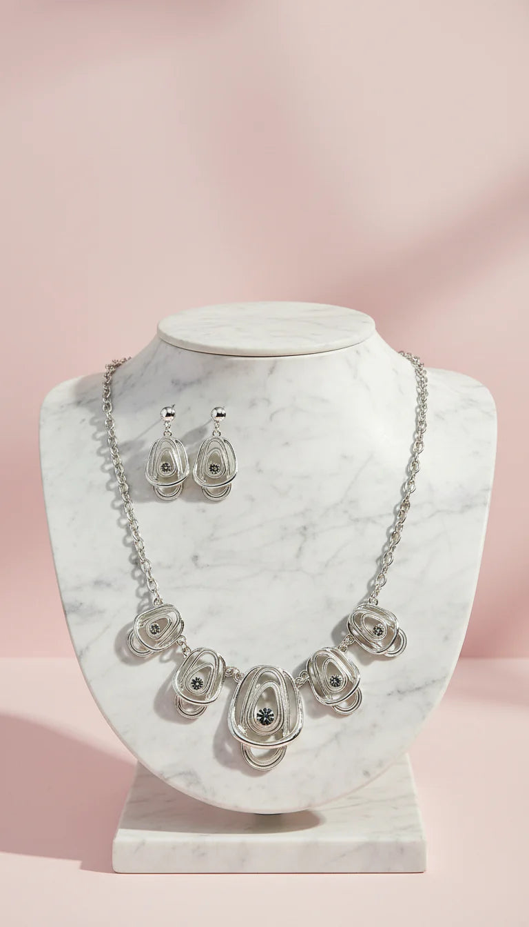 Abstract Layered Crystal Necklace & Earrings Set
