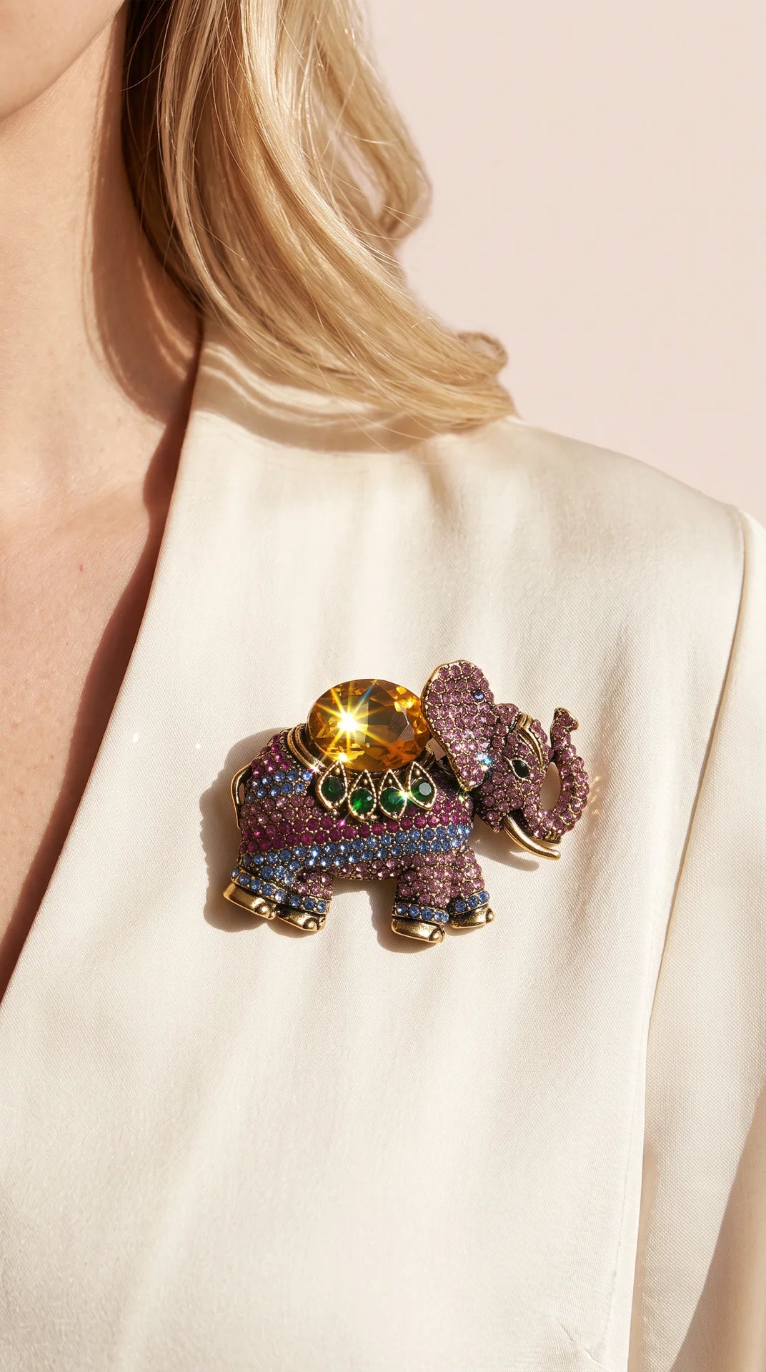 Tribal Elephant Crystal Brooch Pin