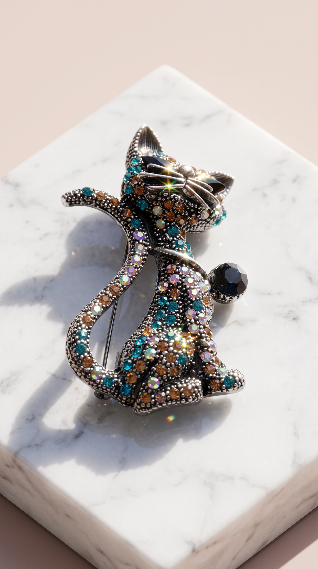 Multicolour Crystal Cat Brooch Pin