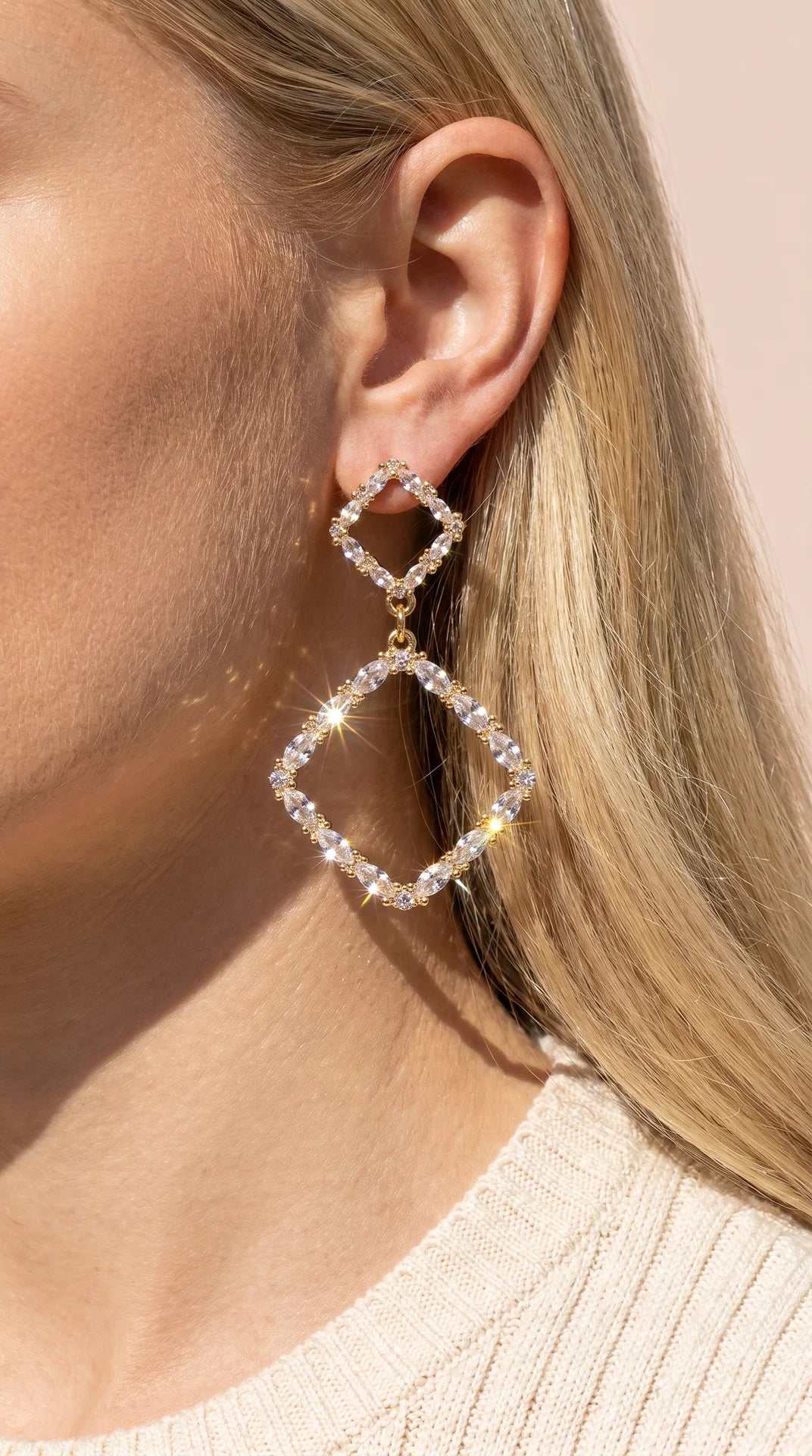 Square Layered Crystal Drop & Dangle Earrings