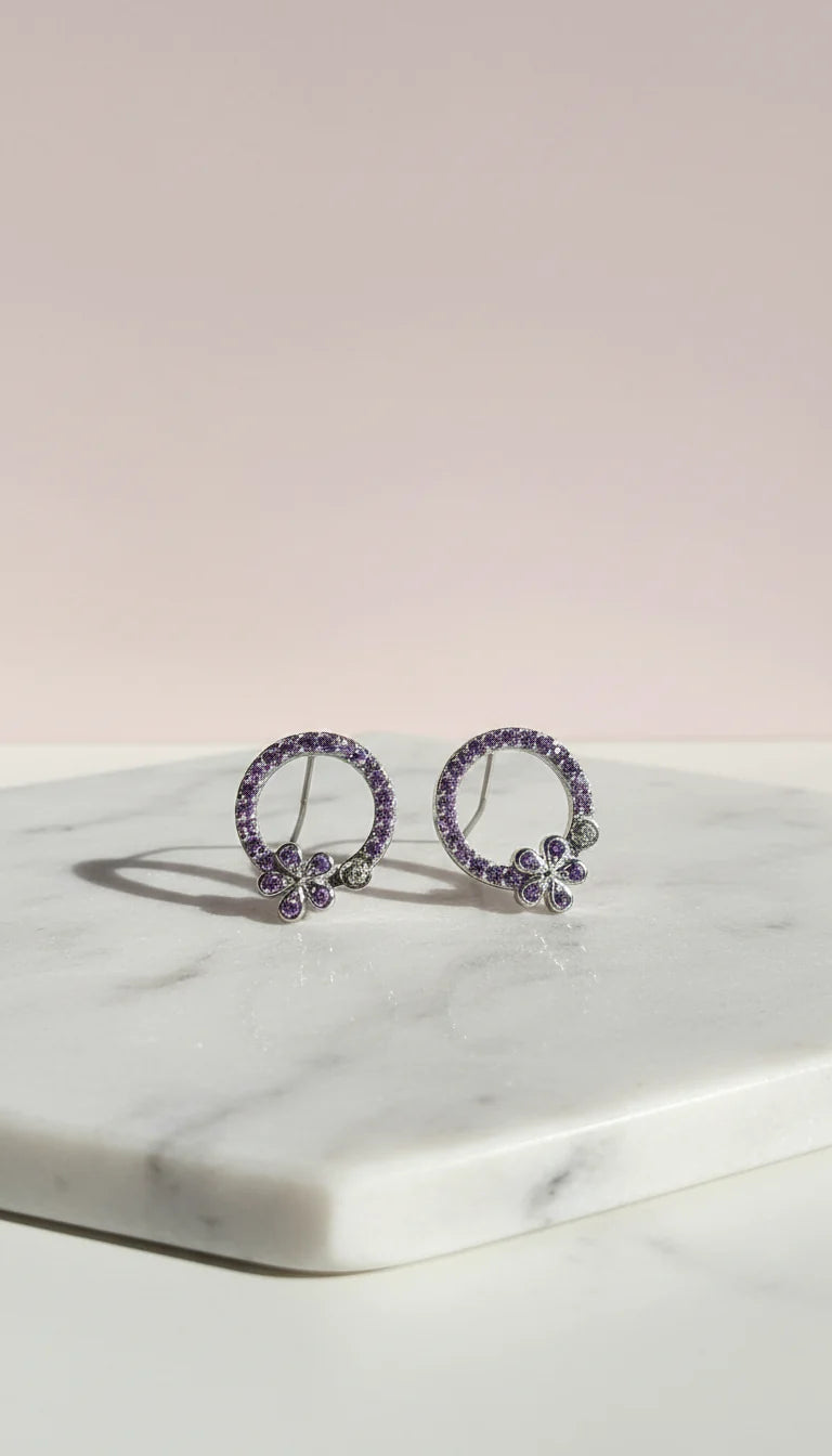 Lilac Flower Crystal Stud Earrings