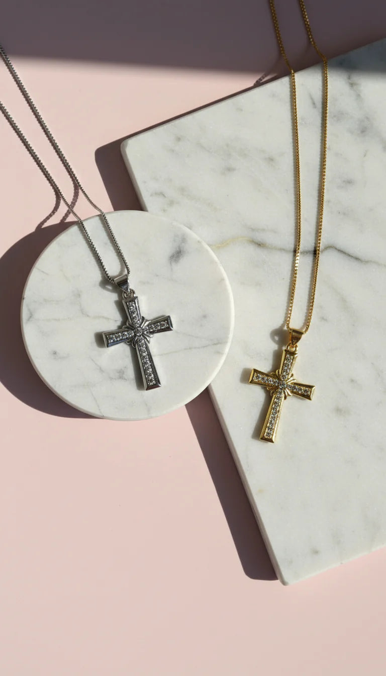 Waterproof Pavé Crystal Gold Plated Cross Necklace