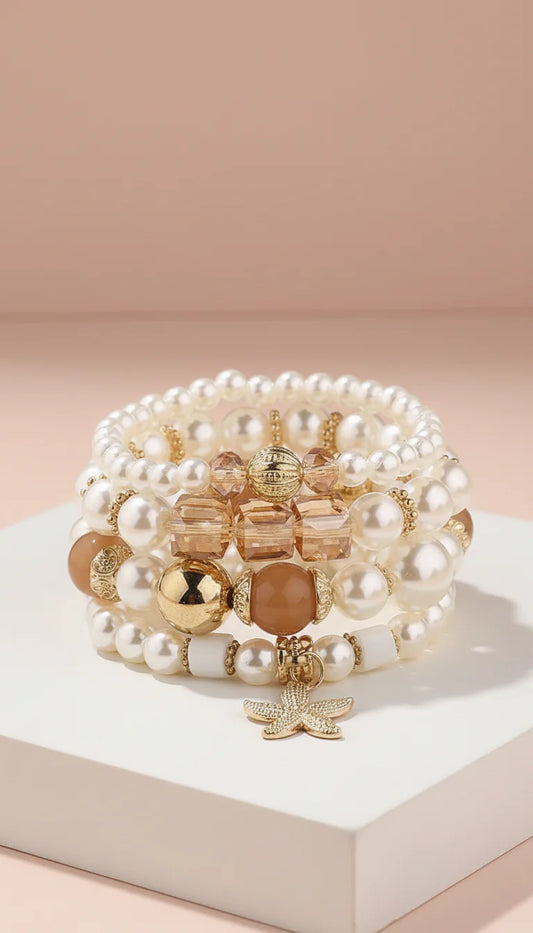 Starfish Gold Charm Ceramic Beaded Bracelet Set