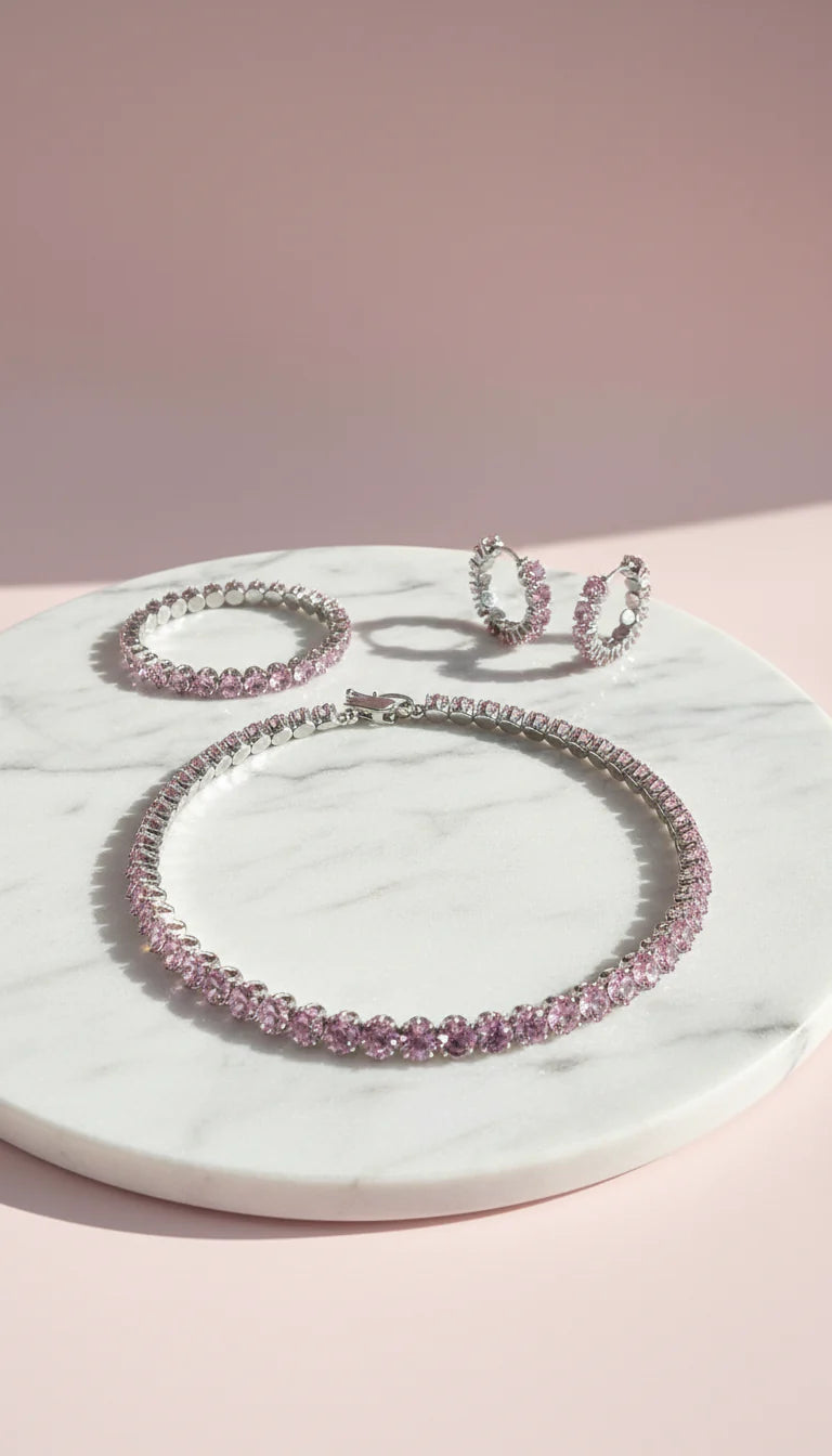 Round Cut Crystal Choker, Bracelet & Earrings Set