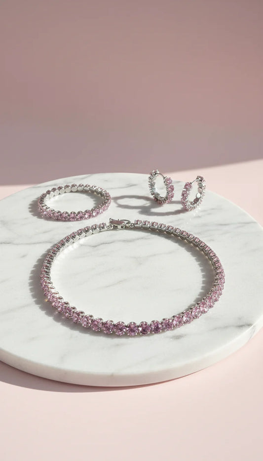 Round Cut Crystal Choker, Bracelet & Earrings Set