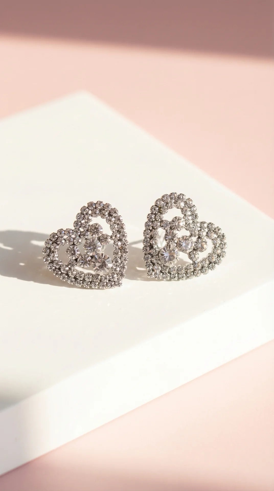 Heart Crystal Non Pierced Clip On Earrings