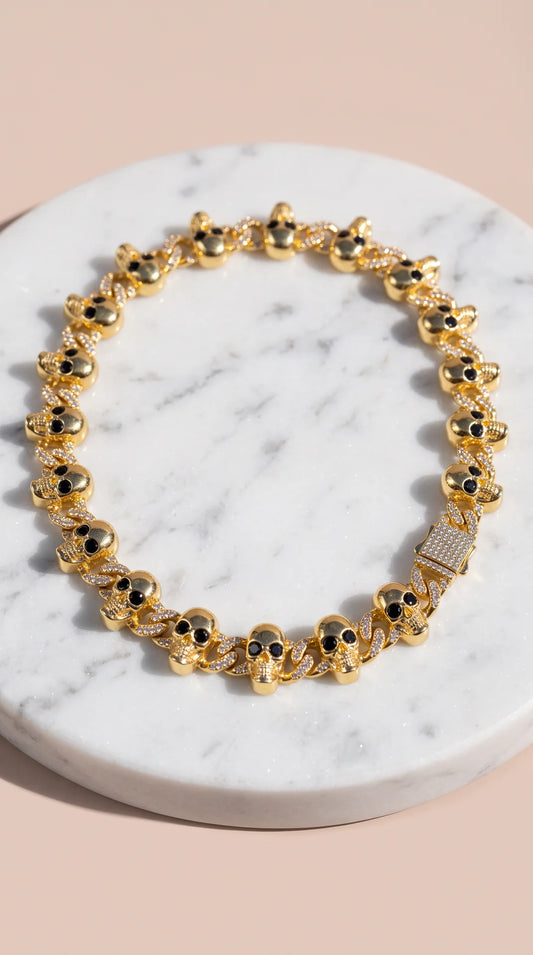 Skull Link Crystal Clasp Necklace