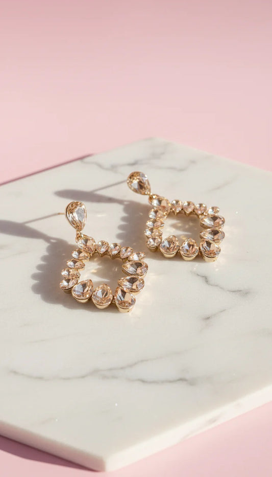 Gold Diamond Shaped Crystal Drop & Dangle Earrings