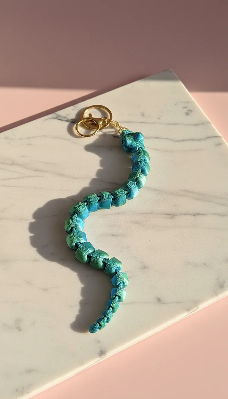 3D Printed Articulated Fantasy Snake : Bioplastic Fidget Key Ring