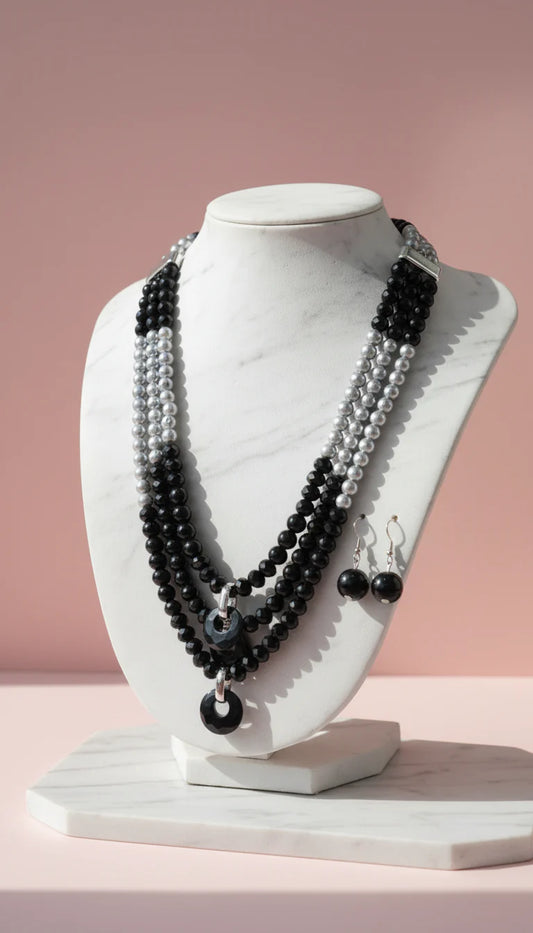 Pearl Multi Layerered Necklace & Earrings Set