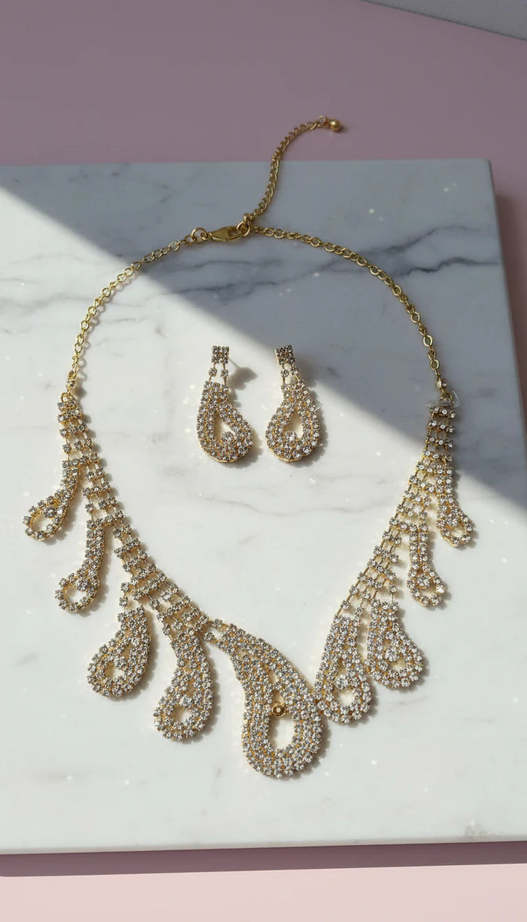 Crystal Drip Statement Necklace & Earrings Set
