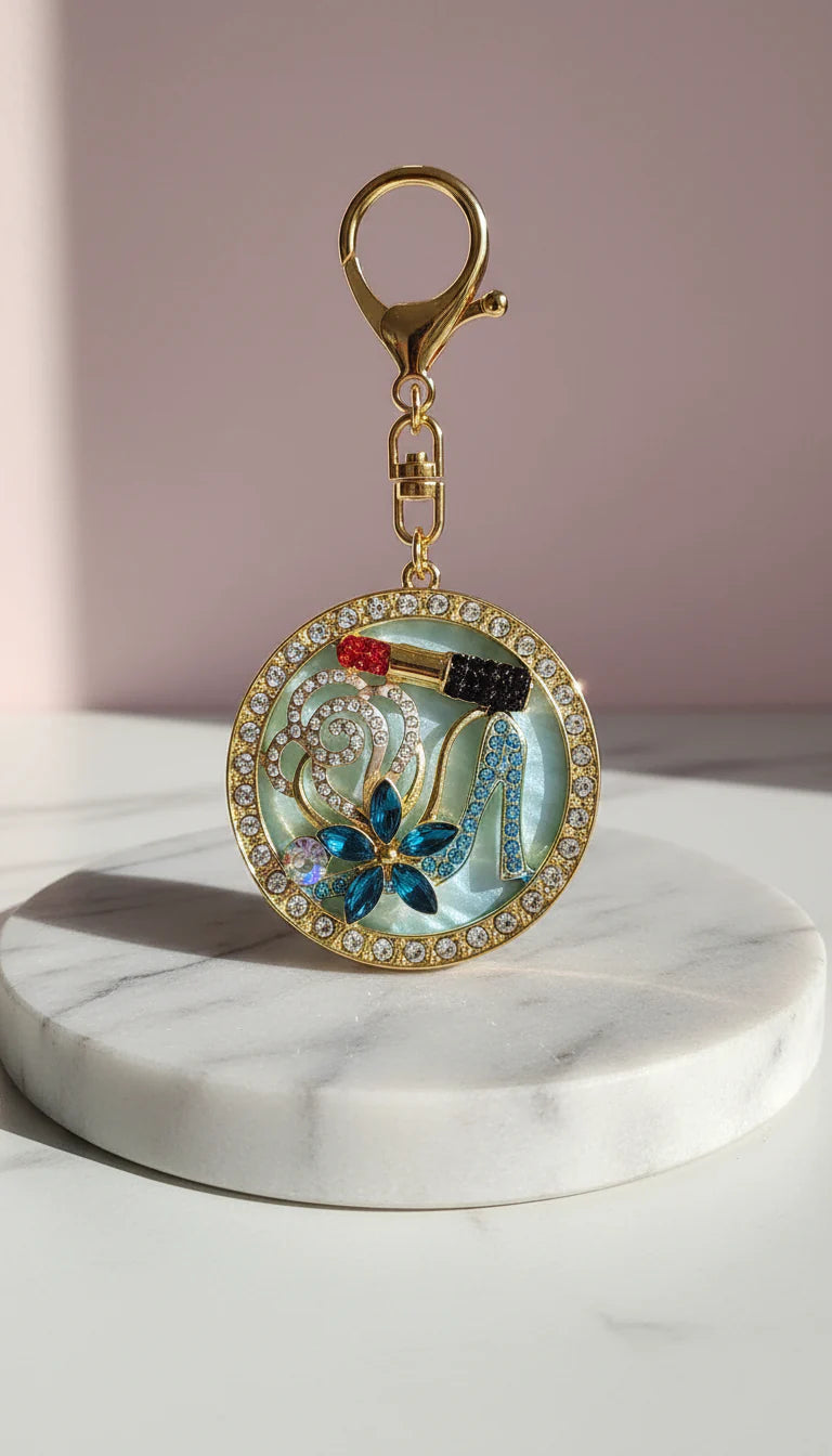 Lipstick & High Heel Crystal Key Ring & Bag Charm