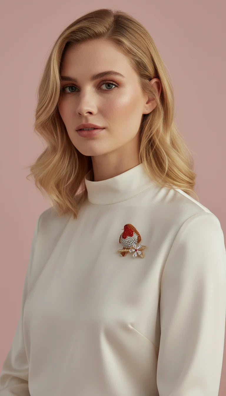 Robin Crystal Festive Brooch