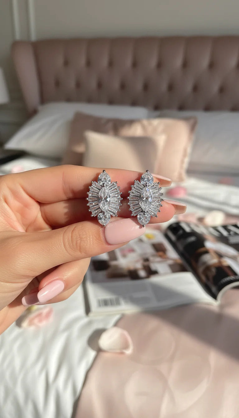 Baguette Cut Crystal Cluster Stud Earrings