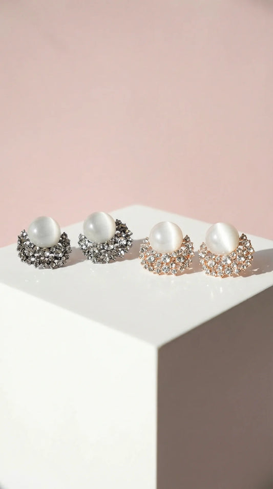 Curved Crystal Non Pierced Clip On Earrings