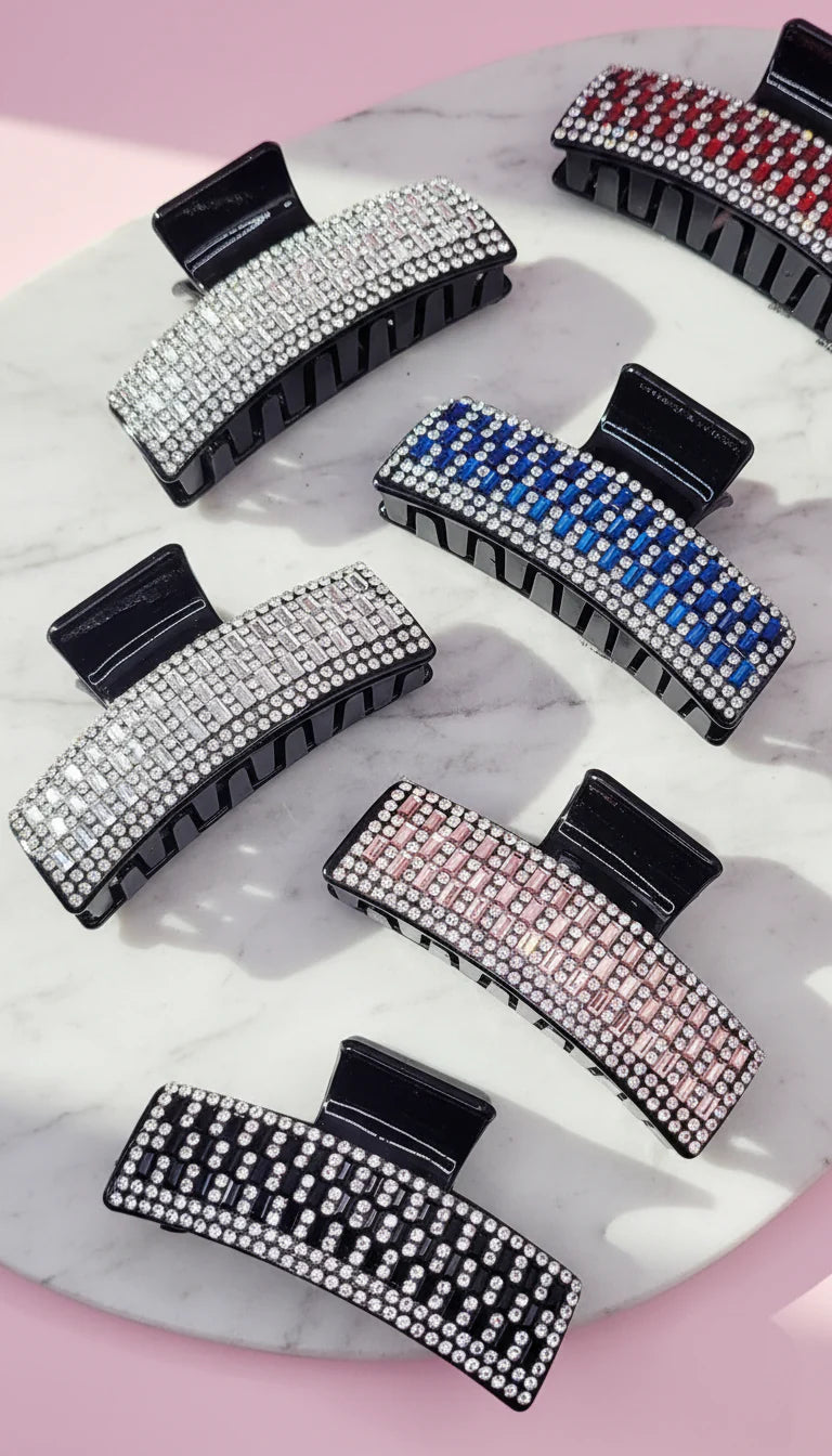 Mirrored Crystal Oblong Hair Clamps Pack of 12