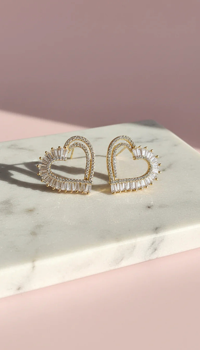 Layered Heart Crystal Stud Earrings
