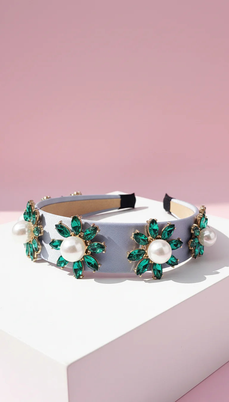 Jeweled Pearl Flower Crystal Hair band