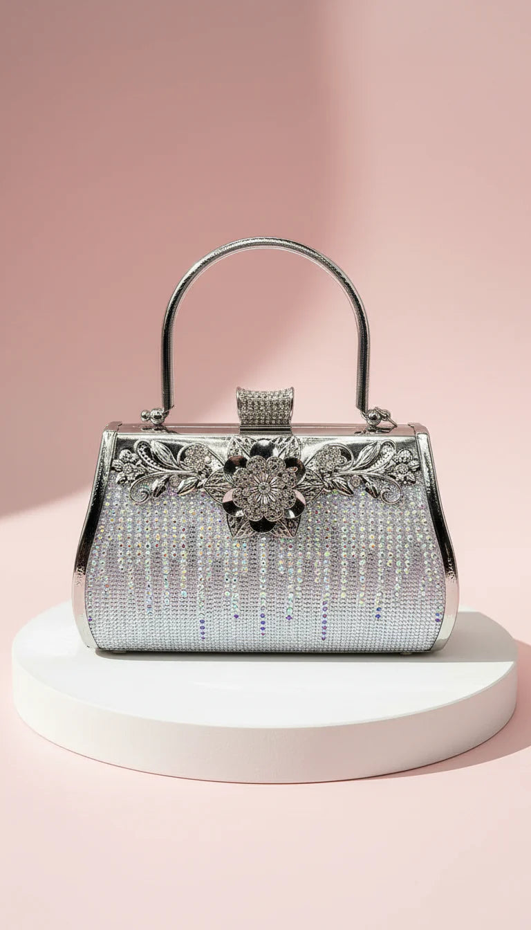 Iridescent Floral Decor Crystal Clutch bag