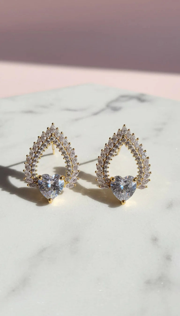 Teardrop Heart Crystal Stud Earrings