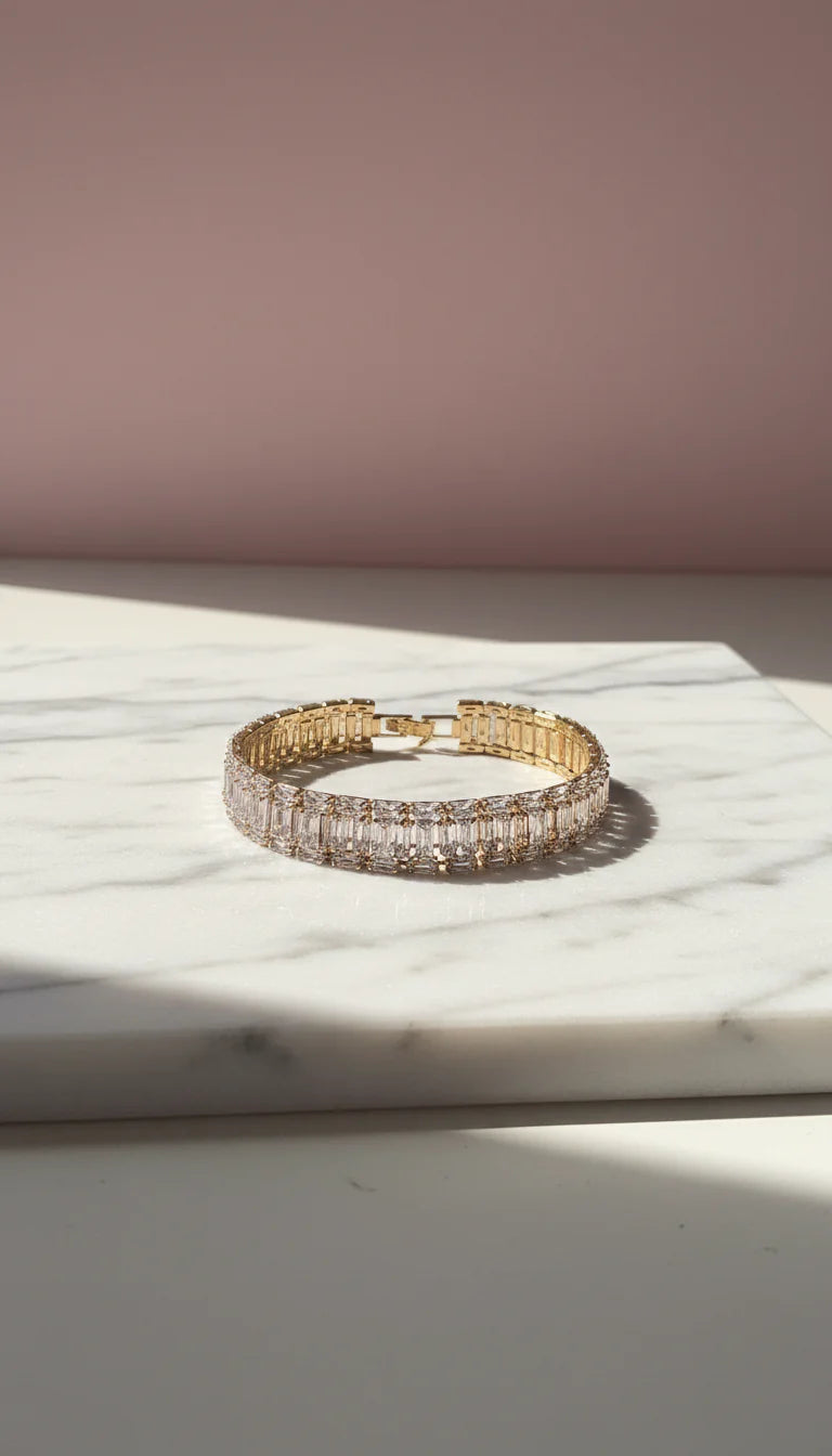 Baguette Cut Crystal Tennis Bracelet