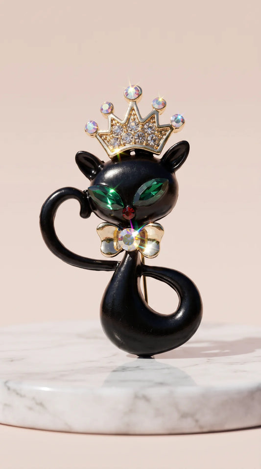 Black Cat Crystal Statement Brooch Pin