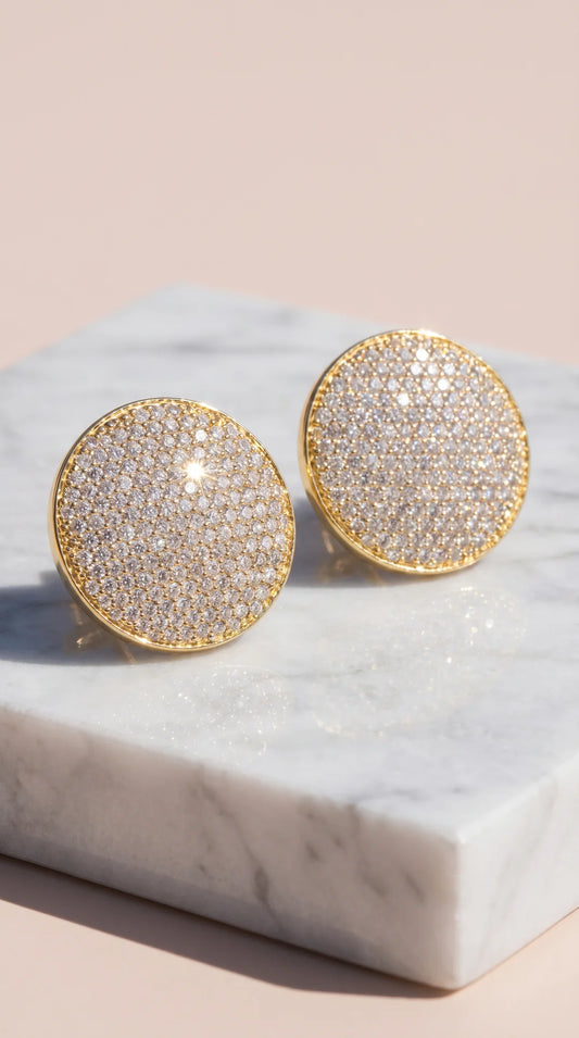 Curved Round Pavé Crystal Stud Earrings