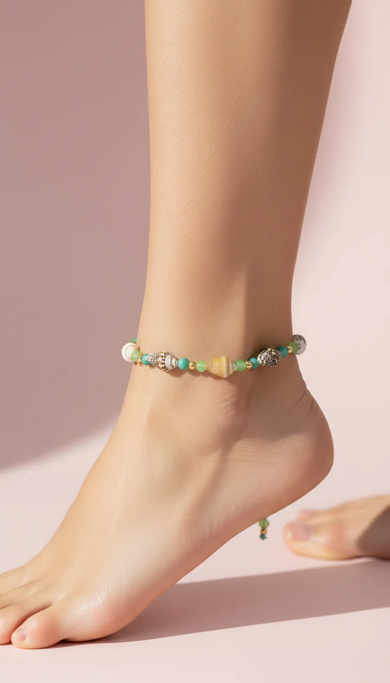 Shell Beaded Pull Tie Anklet