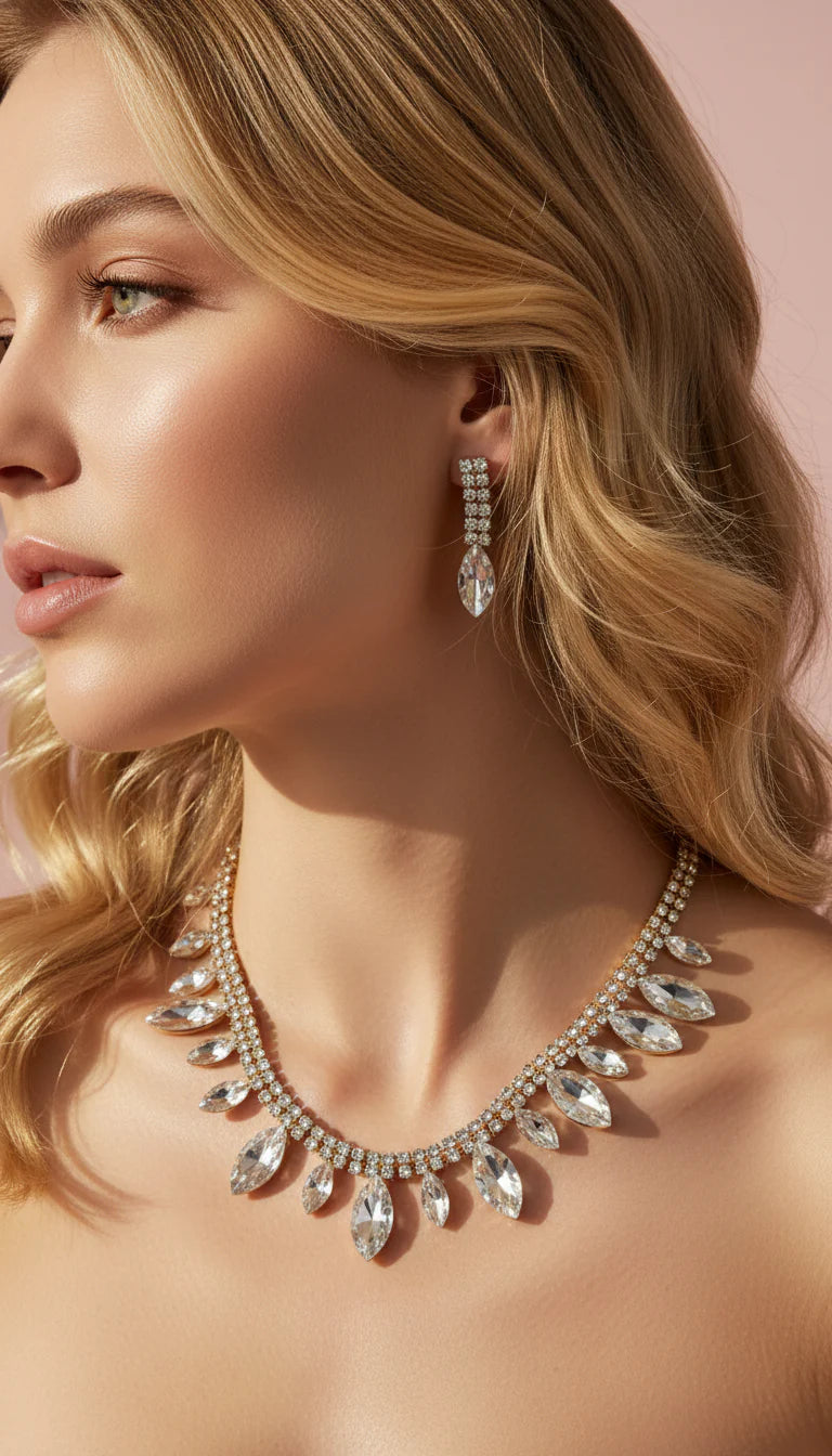 Hollywood Style Statement Crystal Necklace & Earrings Set