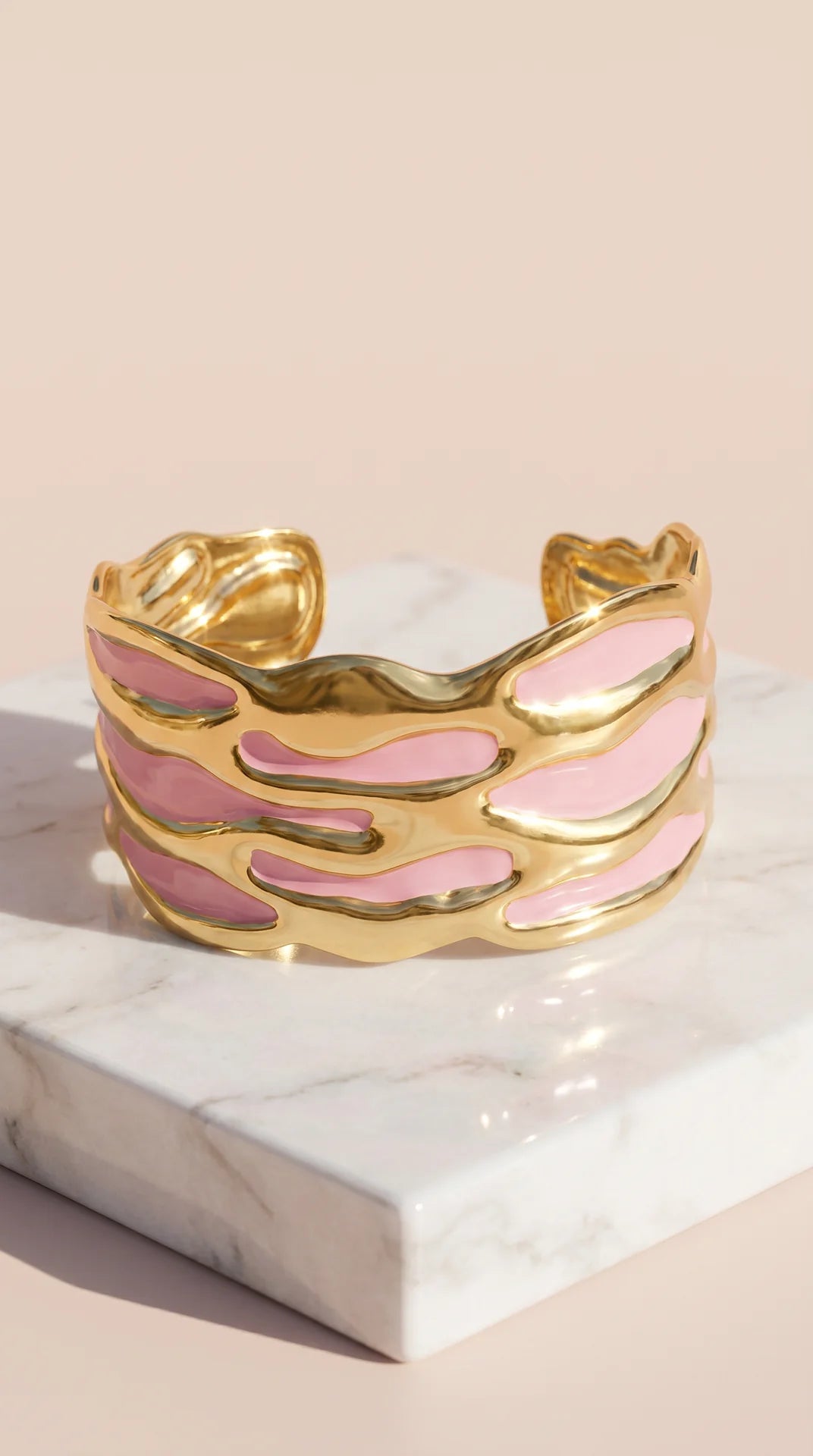 Gold Plated Enamel Wavey Cuff Bangle
