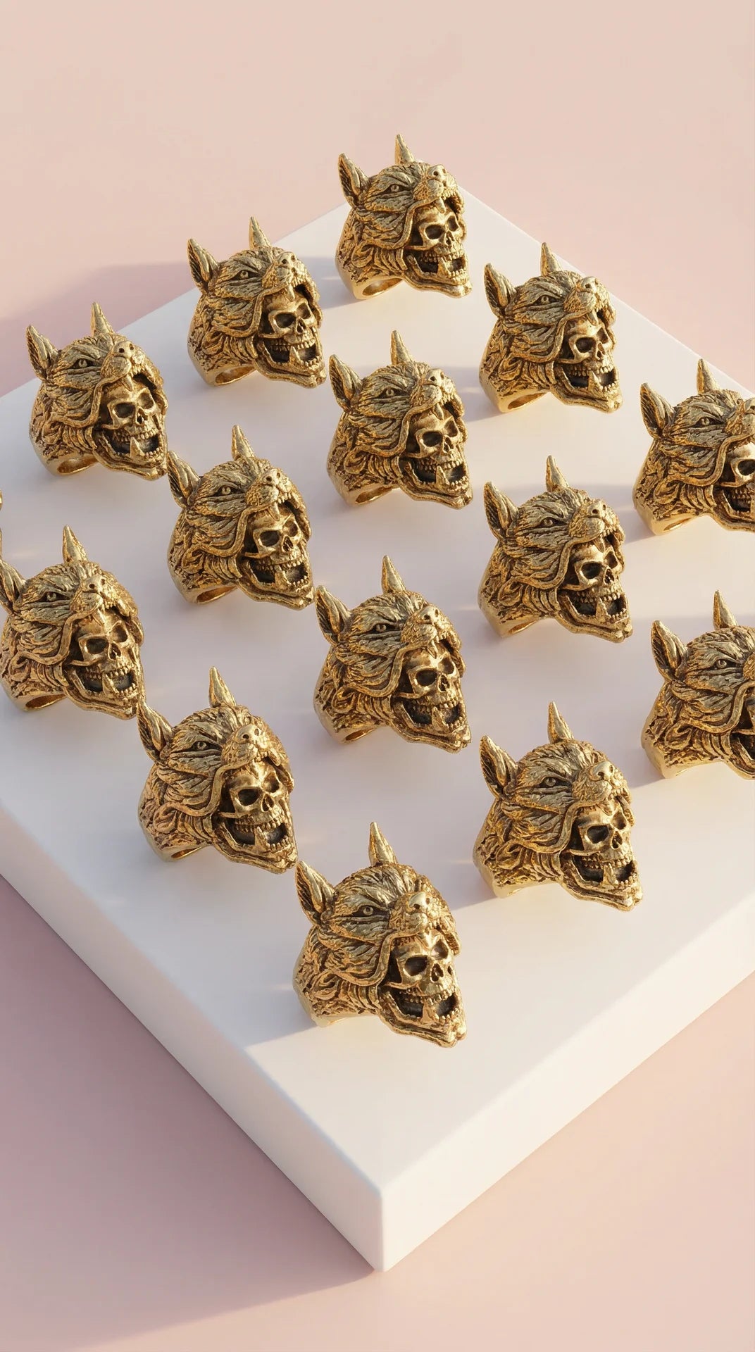 Stainless Steel Men's Wolf & Skull Biker Ring