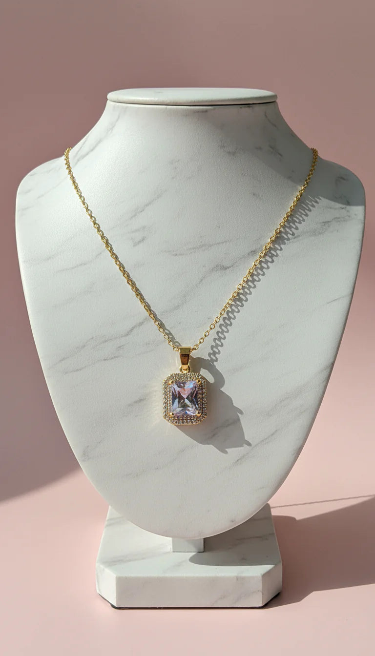 Oblong Crystal Pendant Necklace