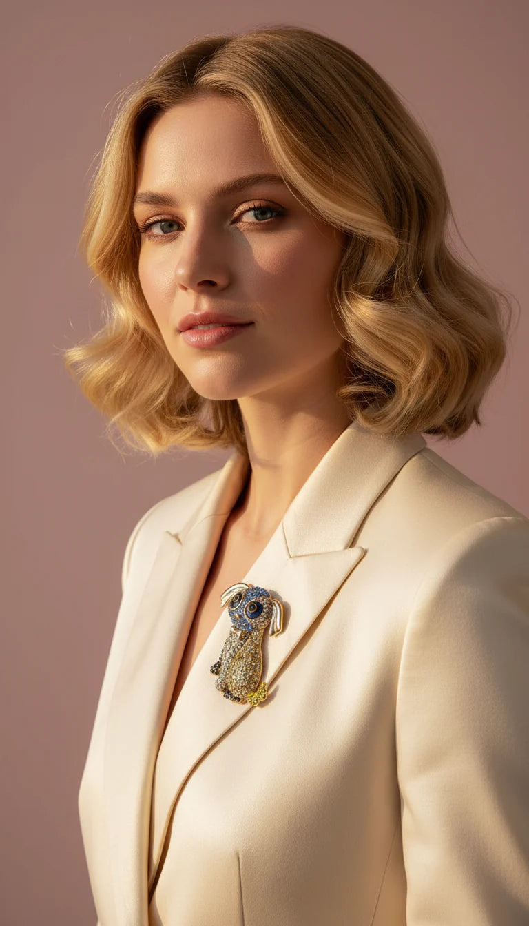 Crystal Puppy Dog & Bow Tie Oversized Statement Brooch Pin