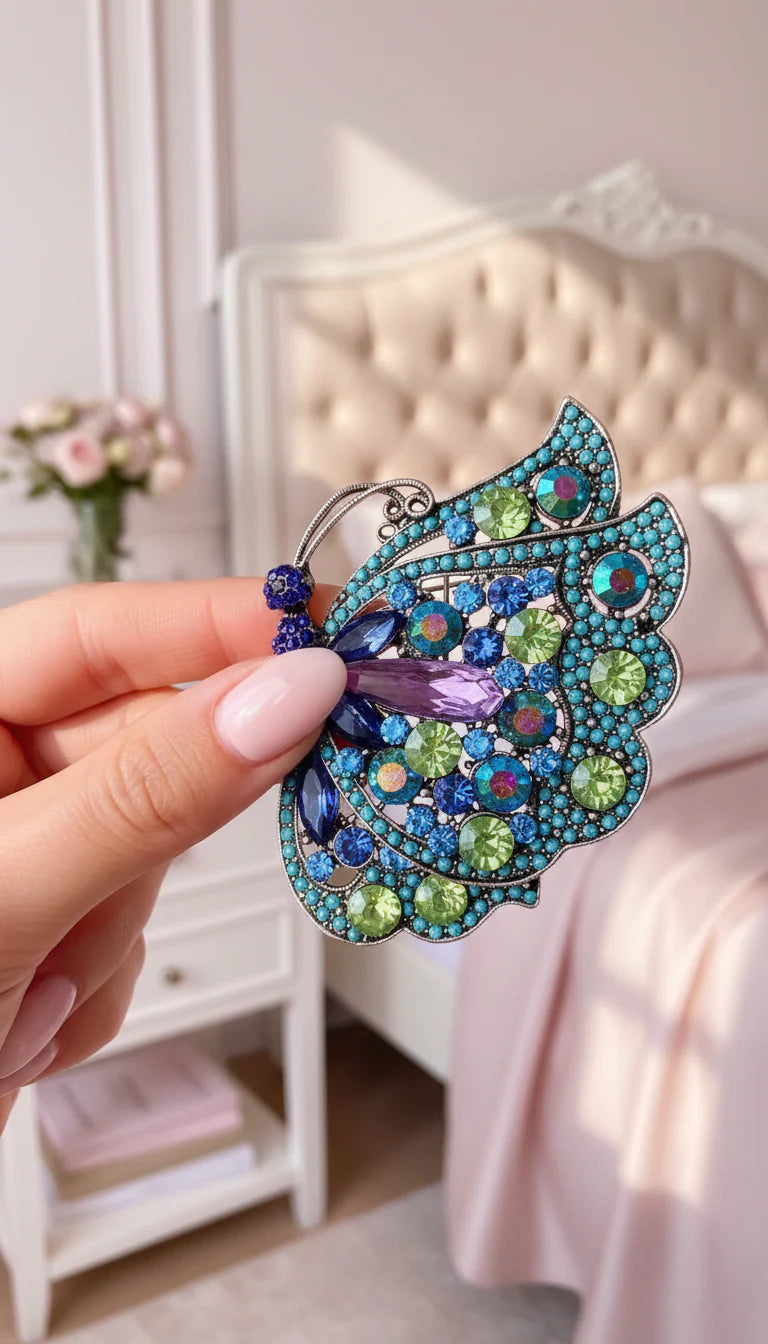 Sparkling Crystal Butterfly Pin Statement Brooch