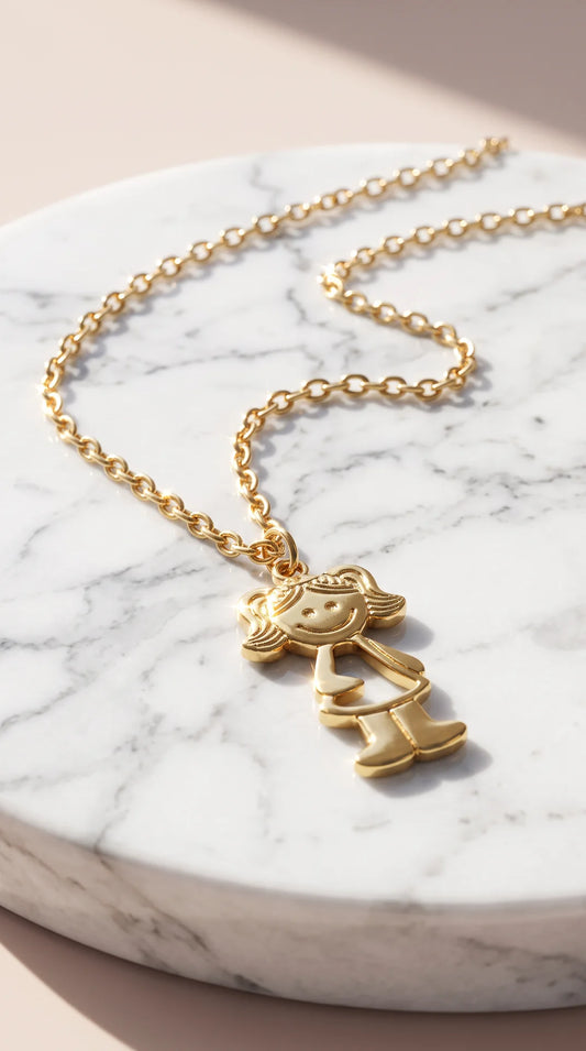 The "Forever Close" Motherhood Silhouette Gold Plated Little Girl Necklace