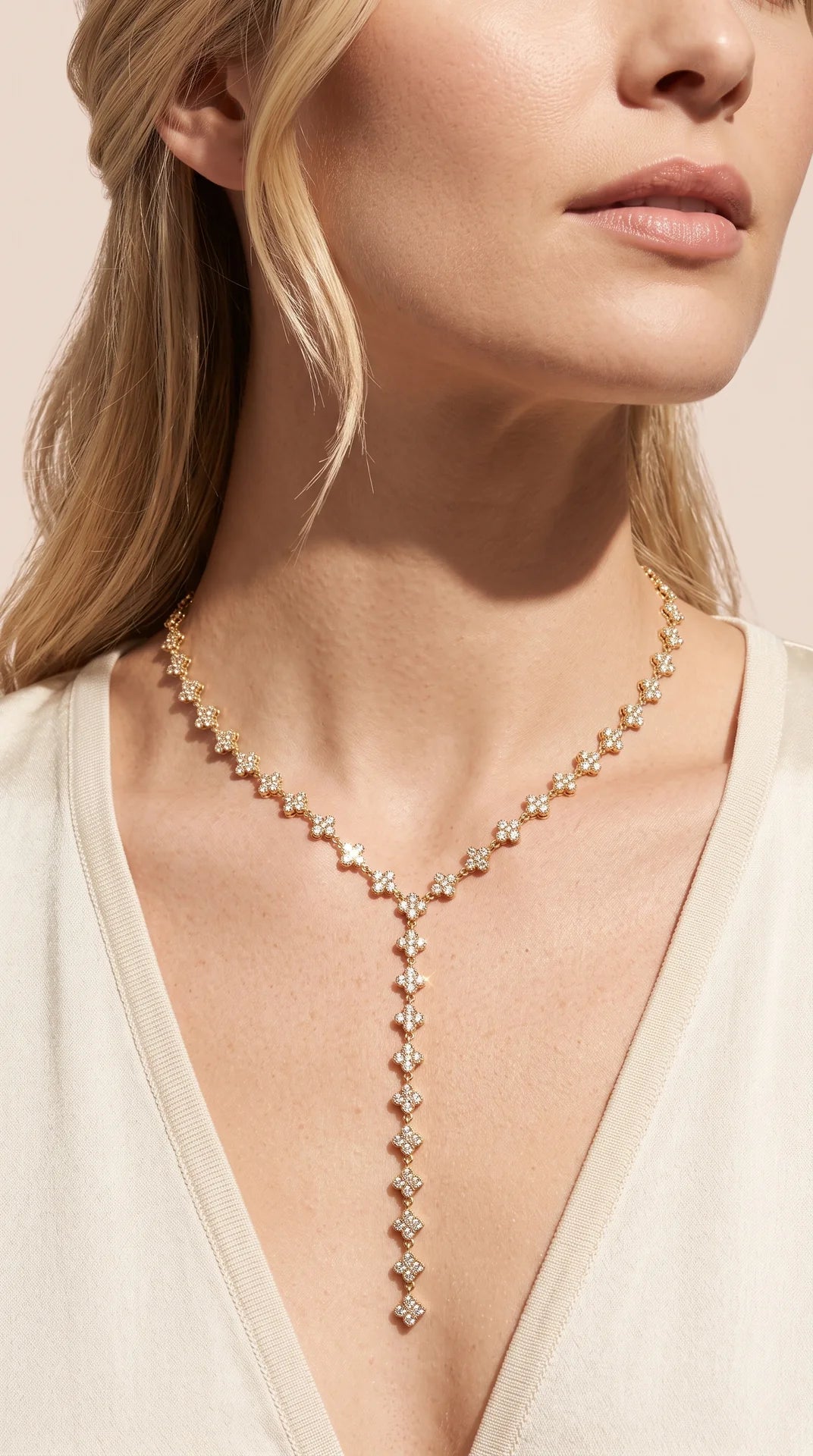 Clover Gold Plated Y Shape Necklace