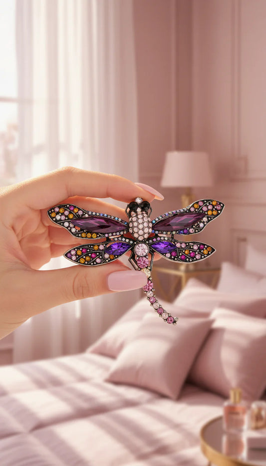Crystal Pink Dragonfly Statement Brooch Pin