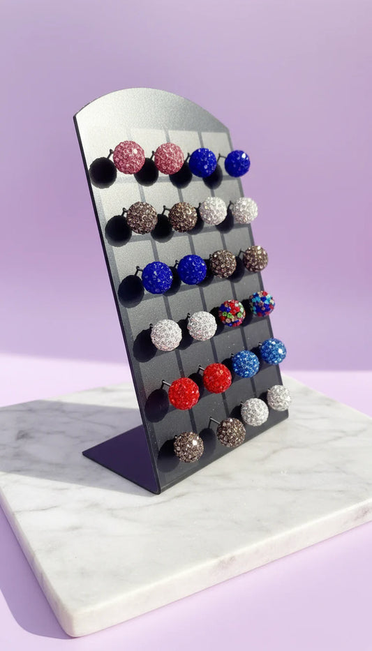 Round Glitter Ball Medium Crystal Earrings Medium Set Of 12