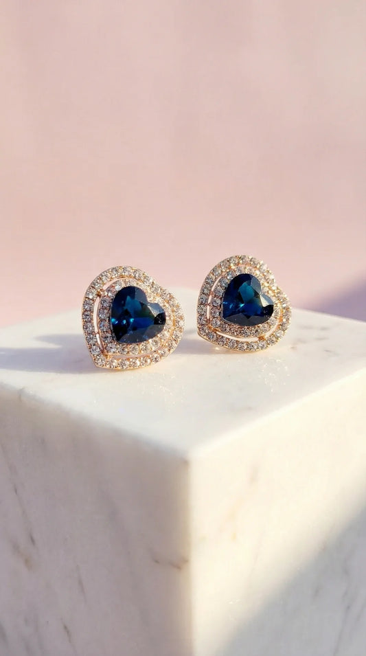 Blue Heart Crystal Non Pierced Clip On Earrings