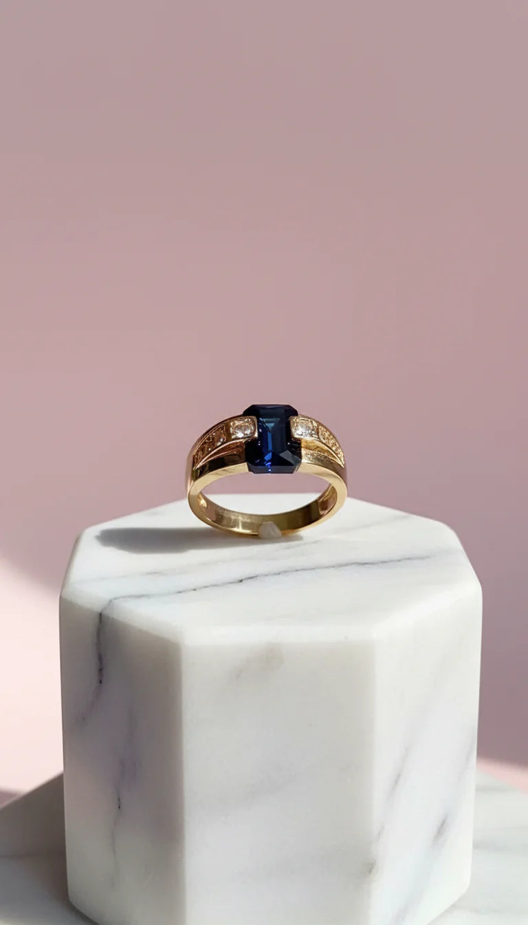 Blue Crystal Gold Band Ring Box set of 12