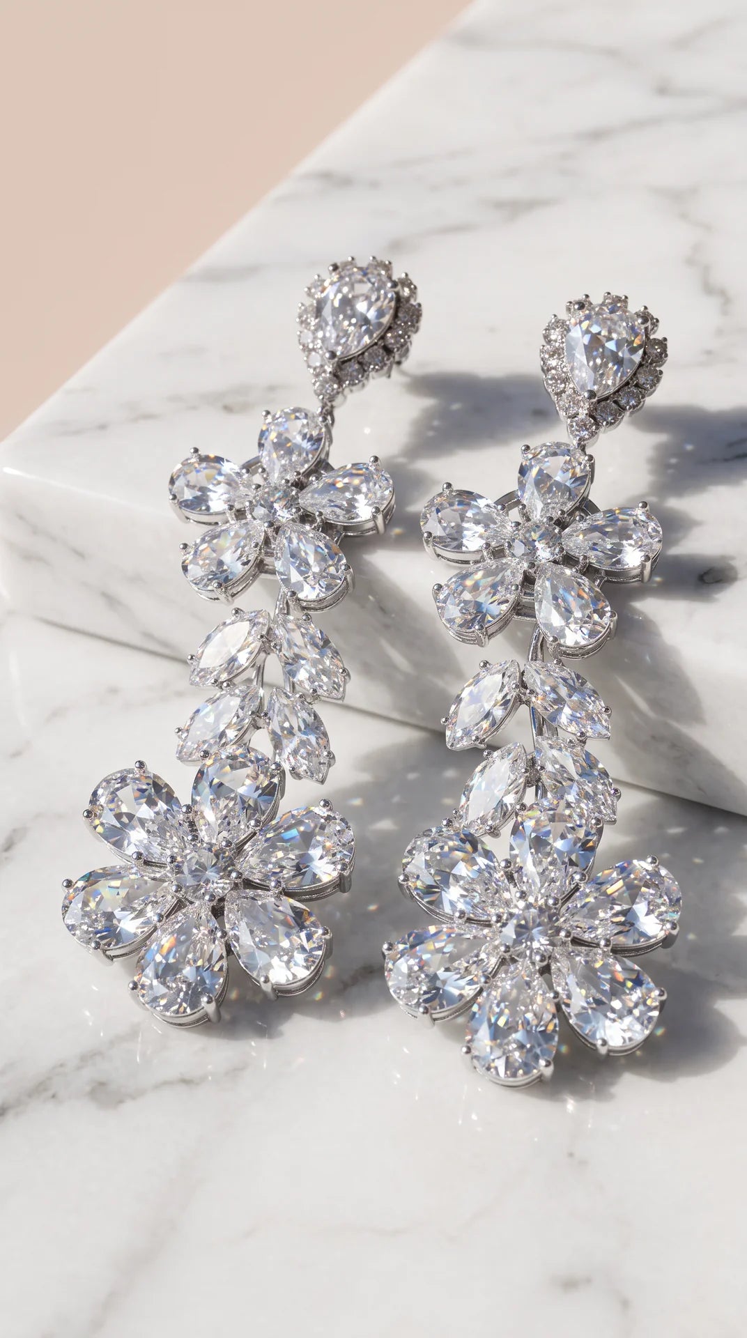 Layered Flower Crystal Drop & Dangle Statement Earrings