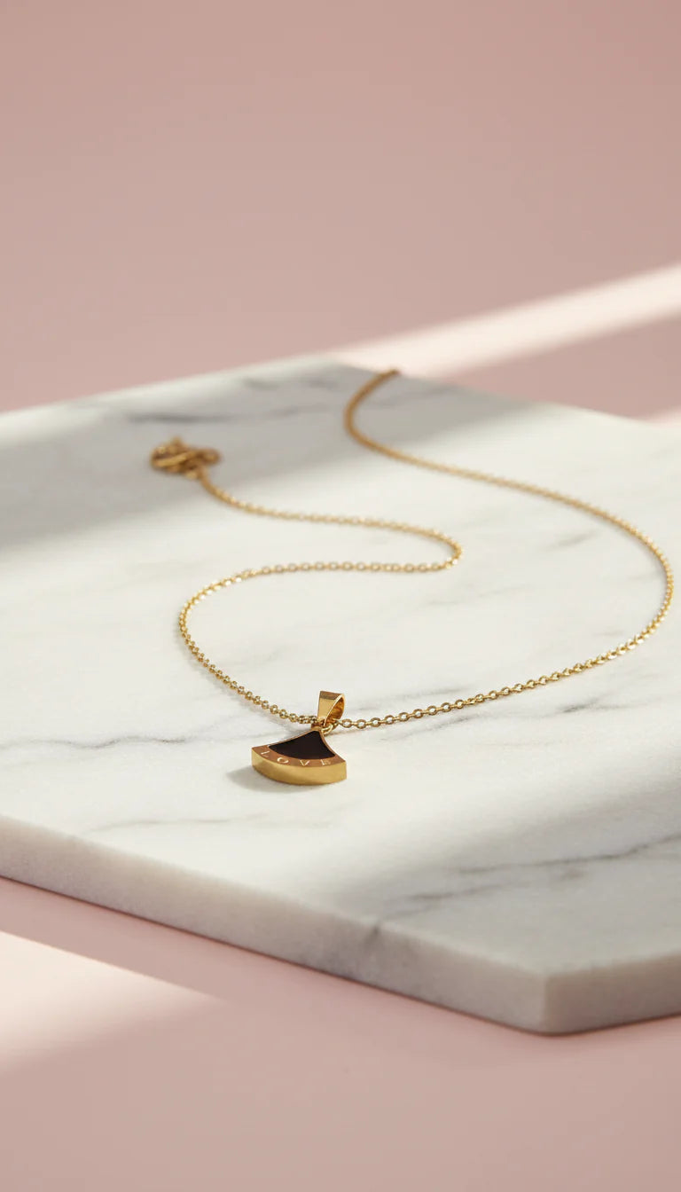 Black LOVE Stainless Steel Gold Plated Pendant Necklace